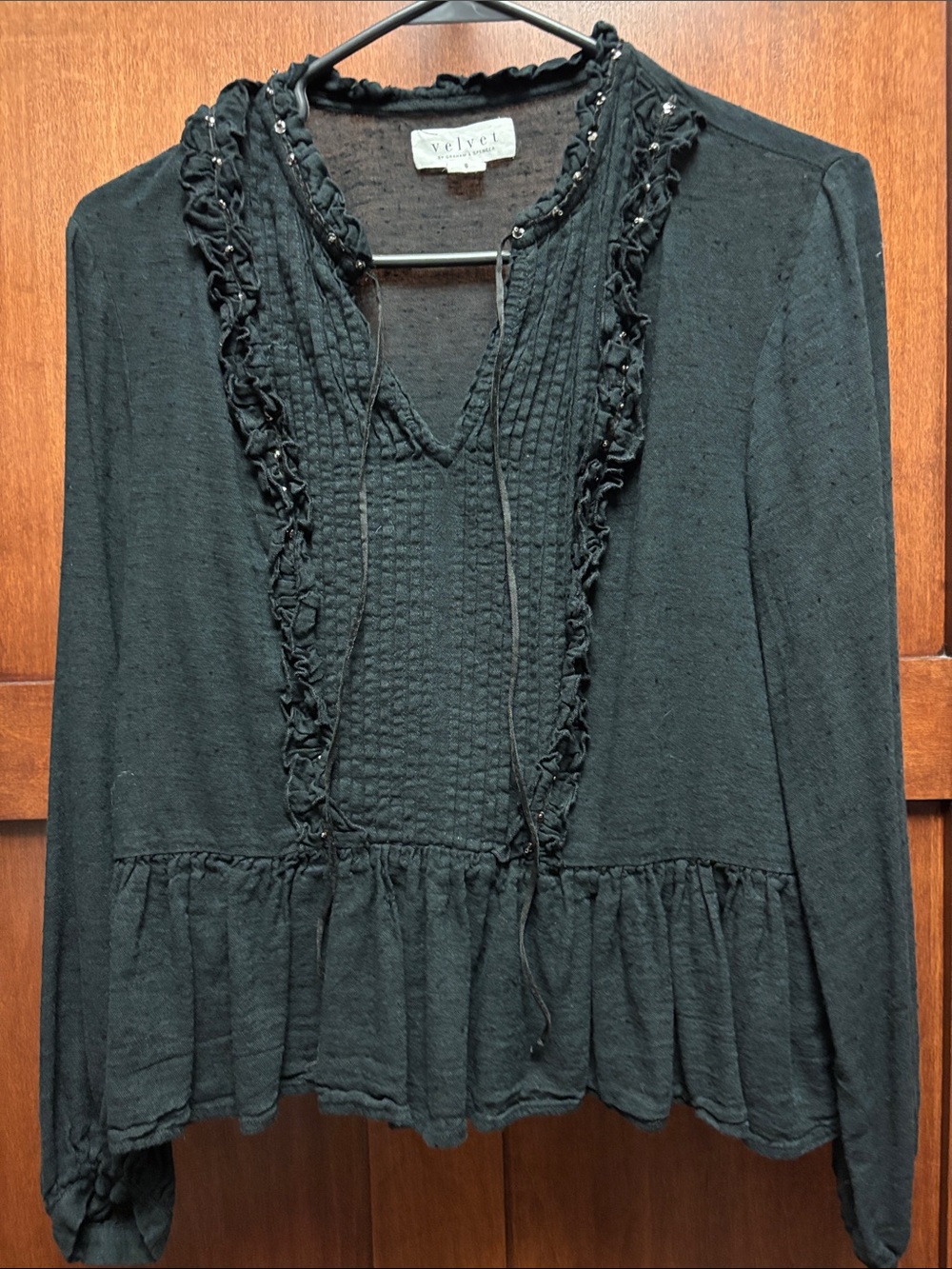 Velvet Black Ruffle Peasant Tunic